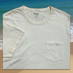 EUC Madewell Mens Soft Yellow-White Short Sleeve Cotton Relaxed Pocket T Shirt L